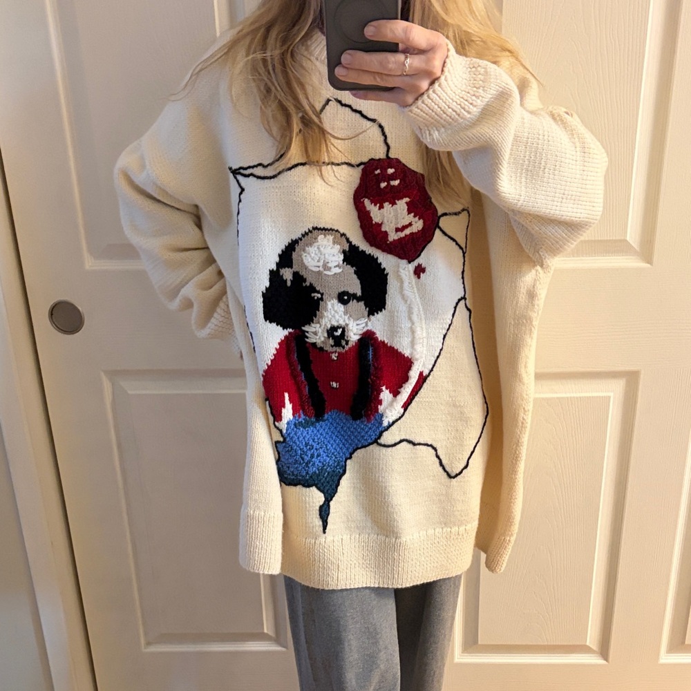 Loewe Cream Knit Sweater with Dog Graphic in Red, Blue and Black - Picture 2 of 6